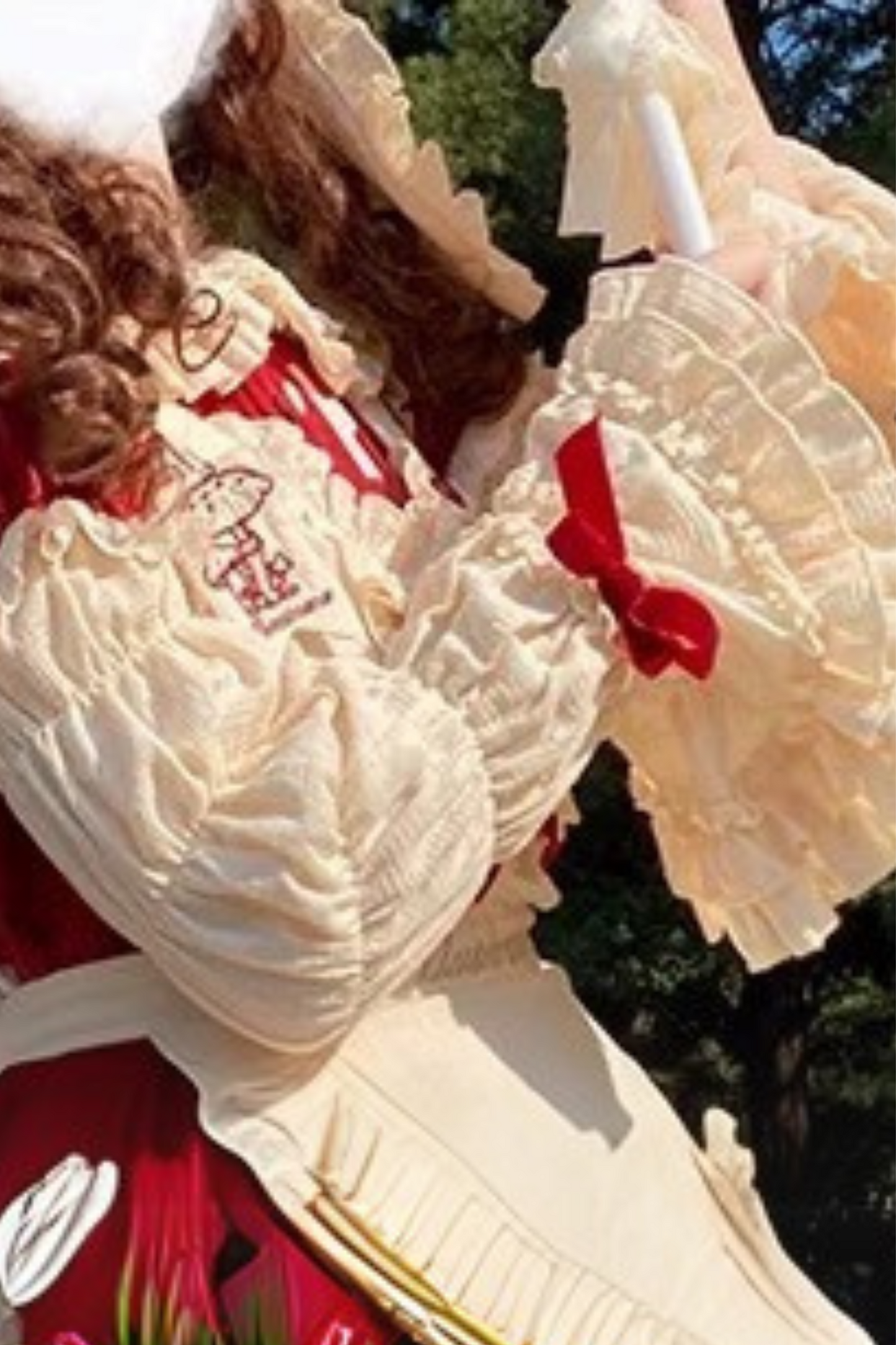 Mushroom Doll Dress + Ribbon Ruffle Apron + Ruffle Sleeves + Bunny Ear Hat