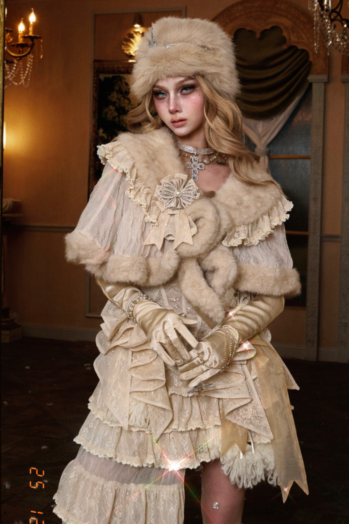 Night Party Gothic Fur Shawl + Hat + Brooch