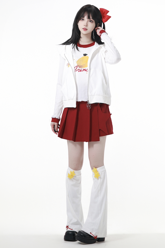 Snack Girl Hooded Vest + Top + Pleated Skirt + Leg Warmers