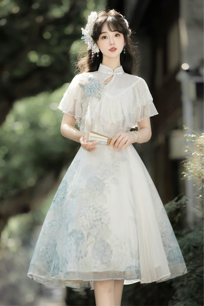 Hydrangea Letter Lolita Suspender Dress + Shawl