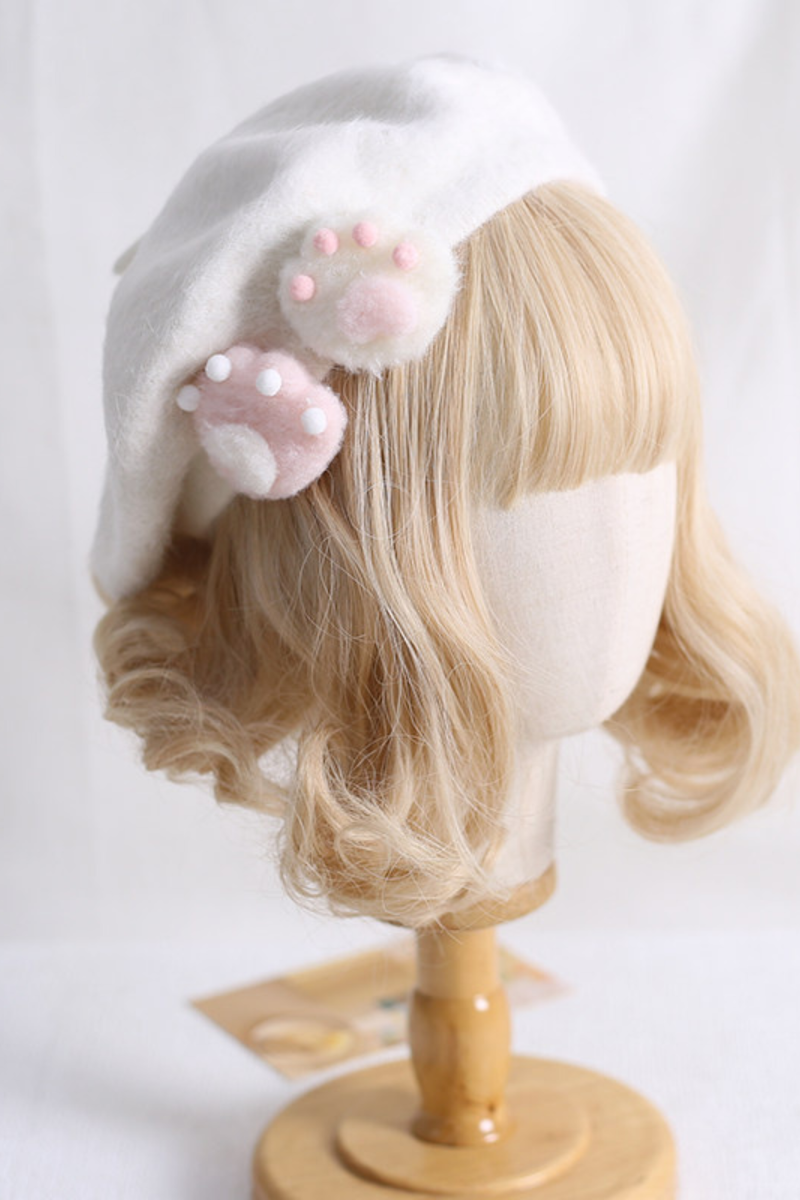 Paw Print Faux Fur Snow Beret