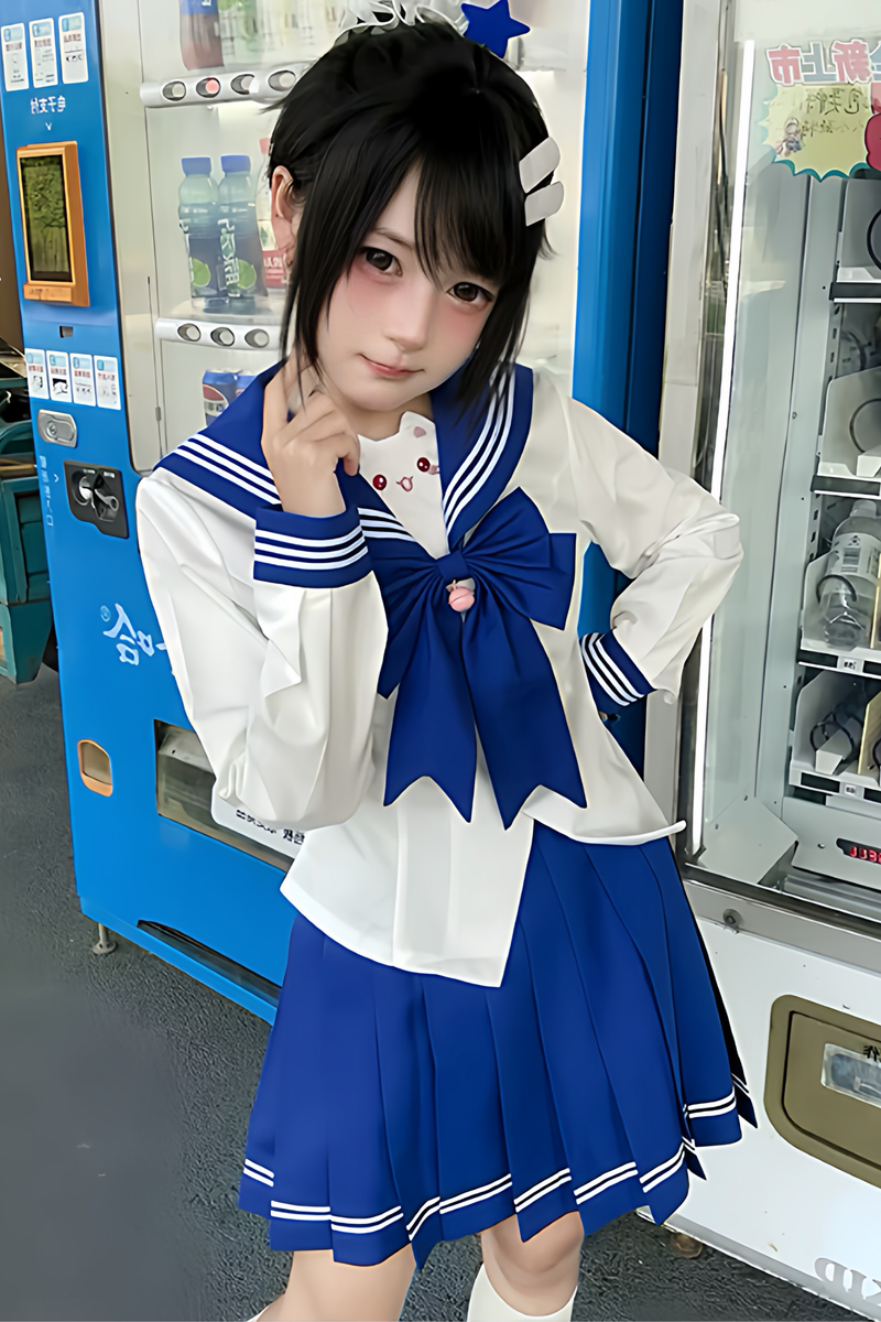 Anime Girl Sailor Top + Skirt + Ribbon
