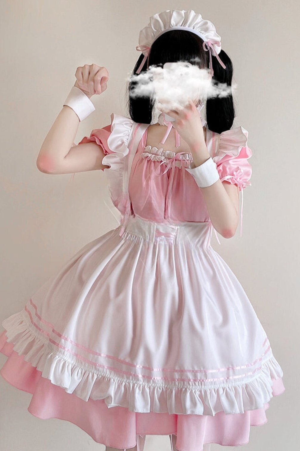 Short Sleeve Pink Maid Dress Set