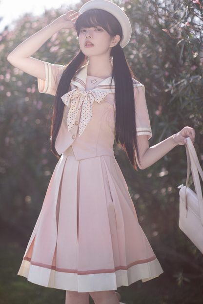 [pre-order] Retro Sweet College Tops + Pleated Skirt