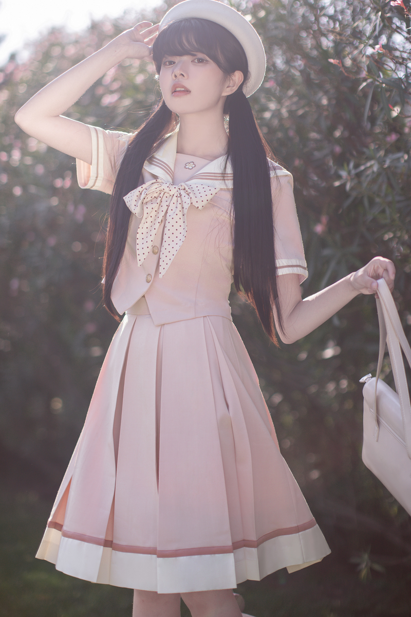 [pre-order] Retro Sweet College Tops + Pleated Skirt