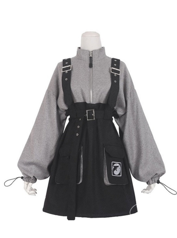 Jirai Two Tone Sweat Dress + Waist Belt