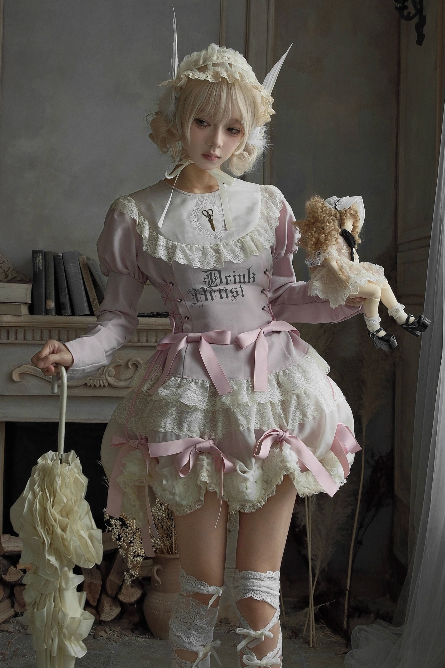 Drawstring Gothic Sweet Tops + Tiered Skirt