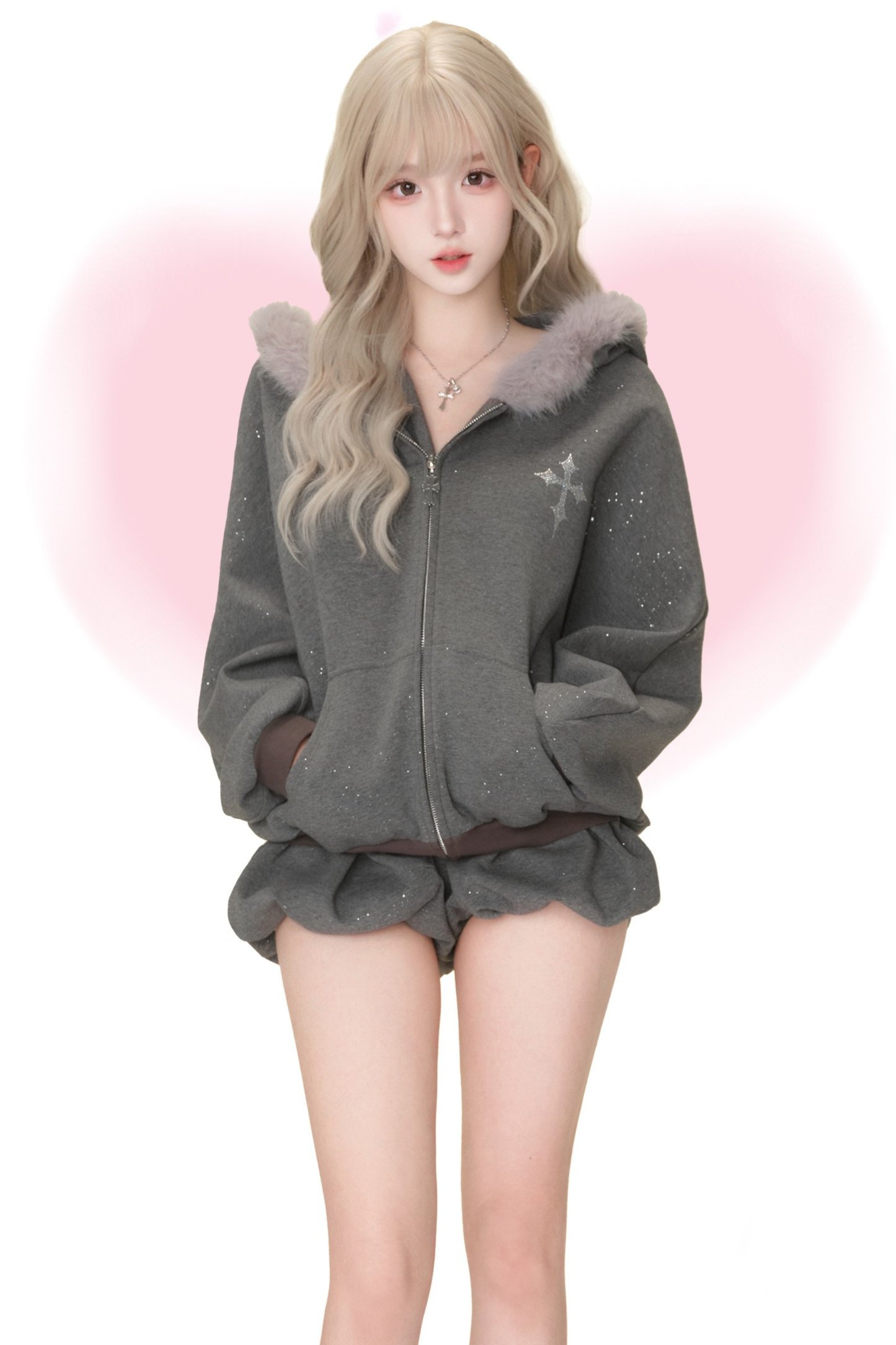 Cross Fur Hooded Jacket + Pants