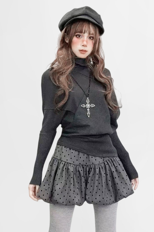 Dark Asymmetrical Turtleneck Top