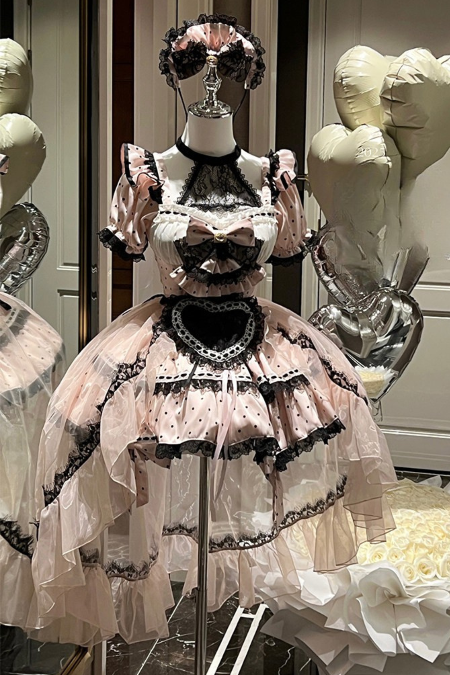 Sweet Little Dot Maid Lolita Dress + Apron + Head Accessory + Veil