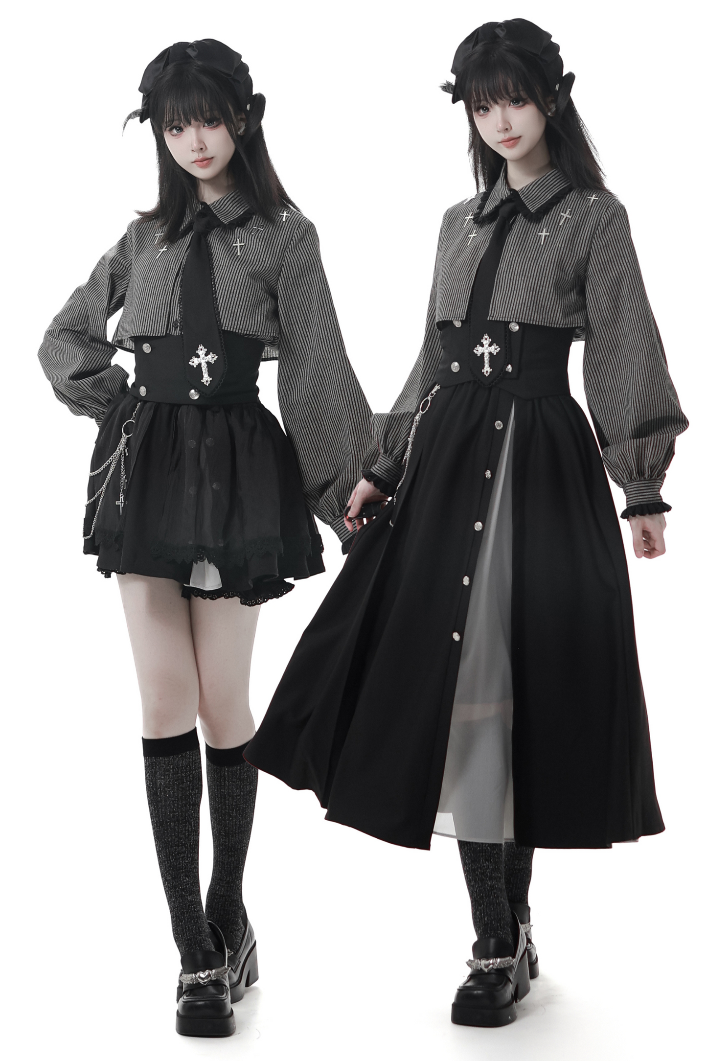 Cross Carol Dark Shirt + Corset + Skirt