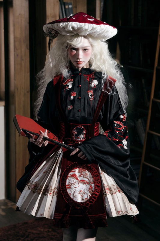 [pre-order] Japanese Style Mushroom Dark Sweet Lolita Jumper Skirt + Gown + Accessories