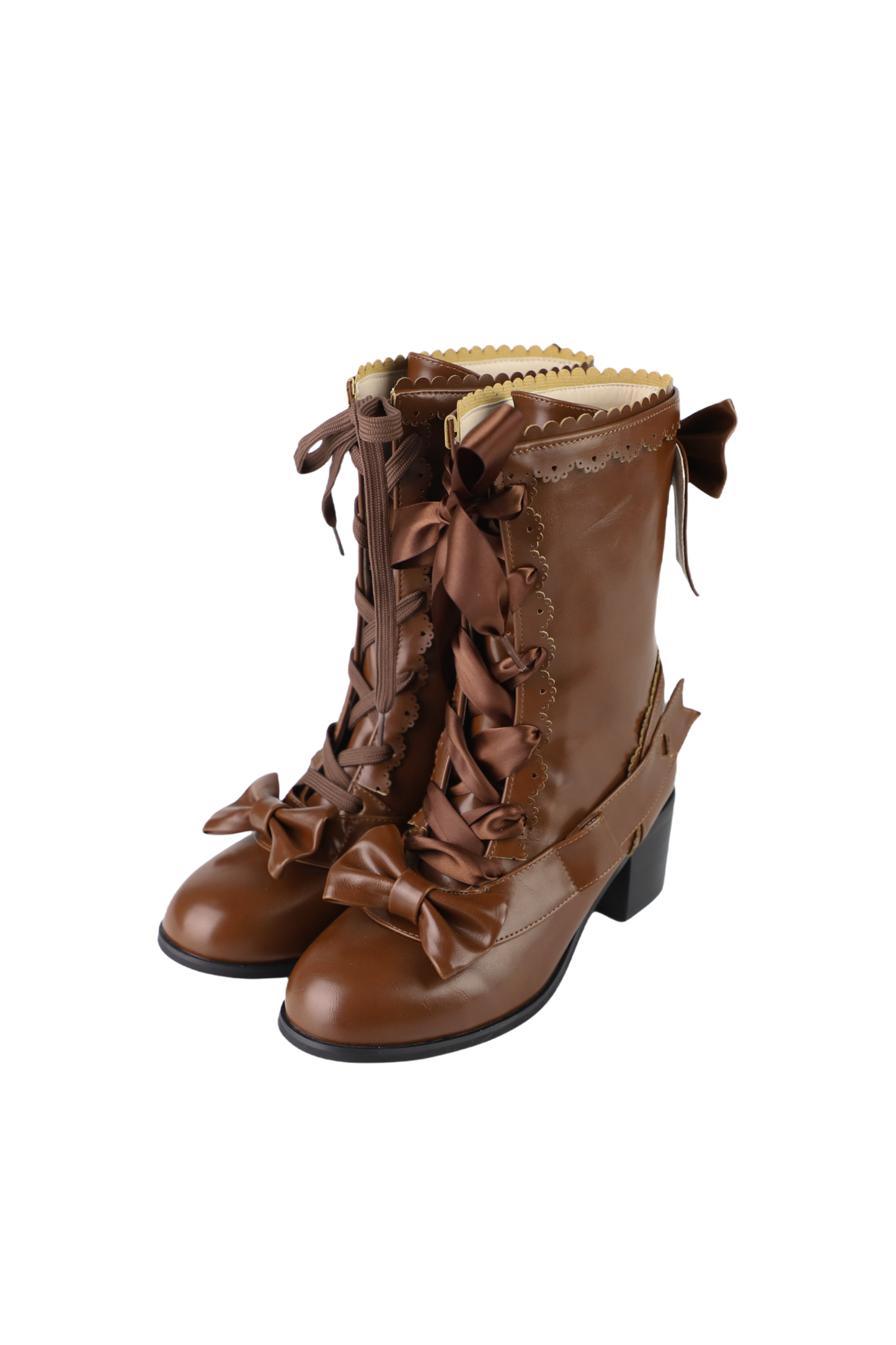 Ribbon Lace Up Mid Calf Boots