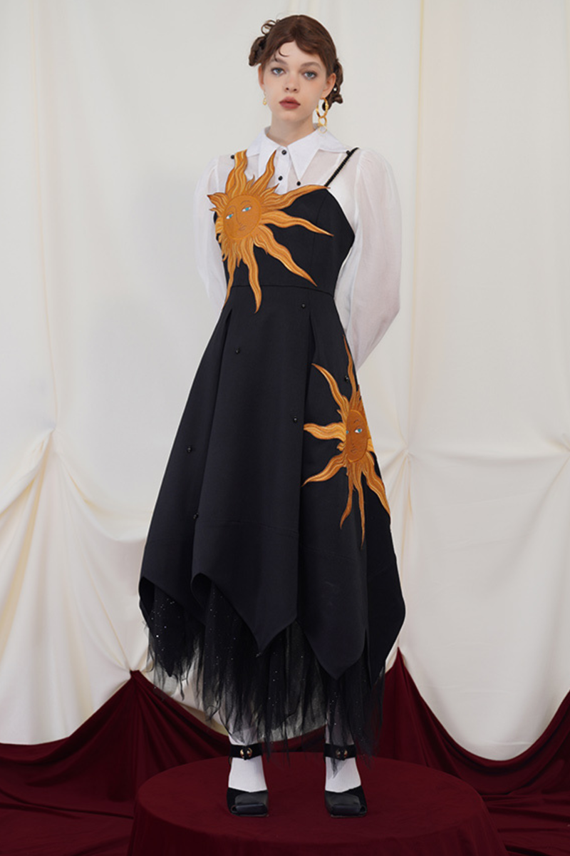 Sunflower Straps Slim Swing Retro Dress