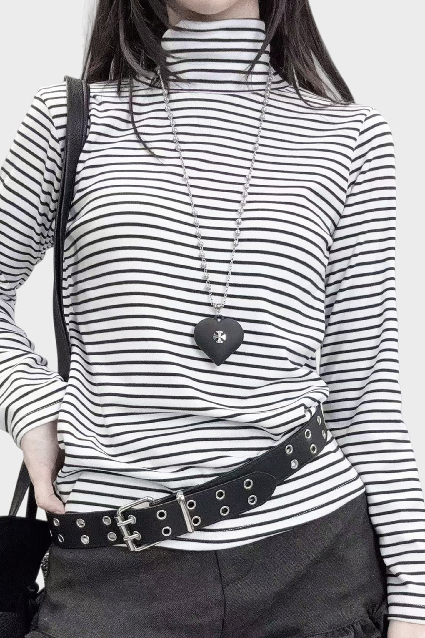 Striped High Neck Slim Top