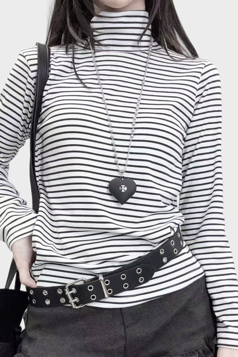 Striped High Neck Slim Top