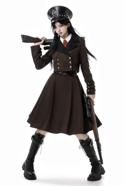 Russian Retro College Jacket + Shirt + Girdle + Bow Tie + Skirt