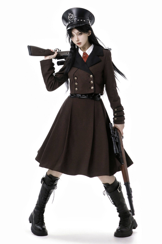 Russian Retro College Jacket + Shirt + Girdle + Bow Tie + Skirt