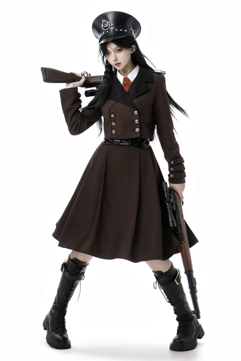 Russian Retro College Jacket + Shirt + Girdle + Bow Tie + Skirt