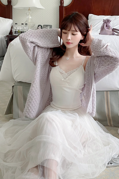 [pre-order] Ribbon Sweet Cardigan + Flare Skirt + Camisole