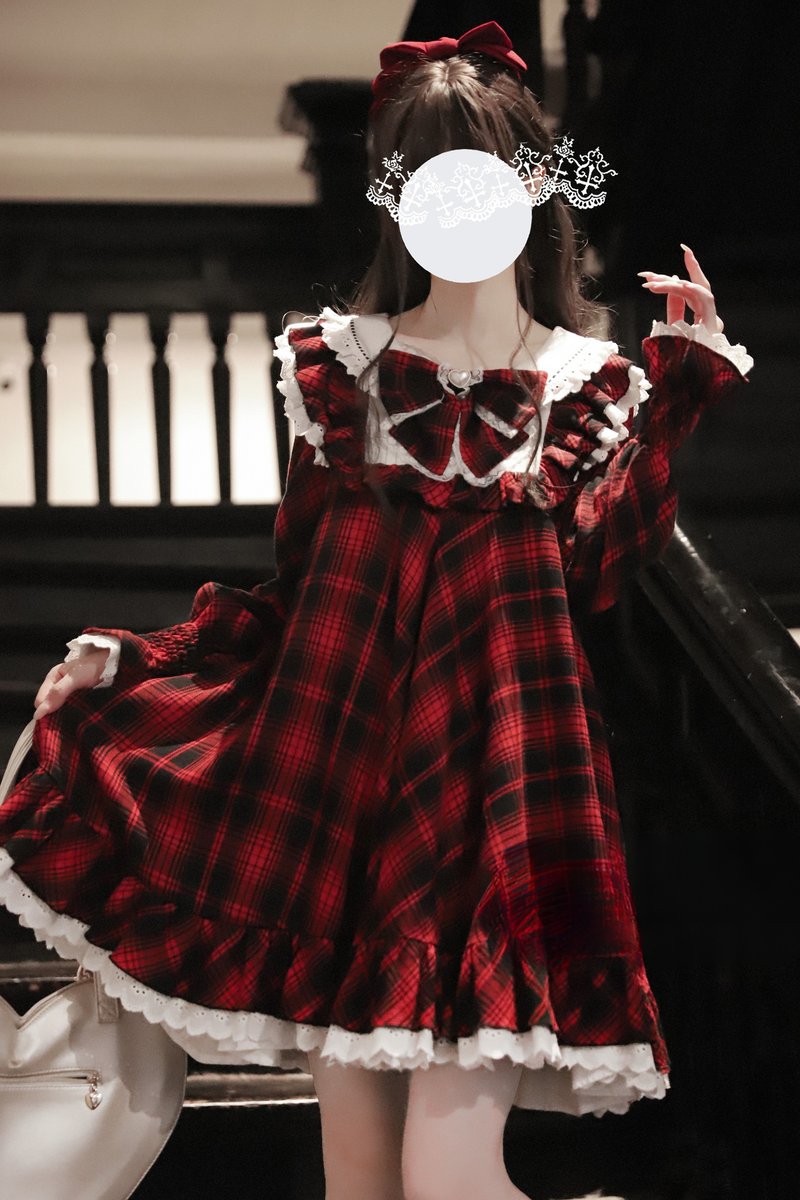 Berry Mousse Girly Plaid Dress