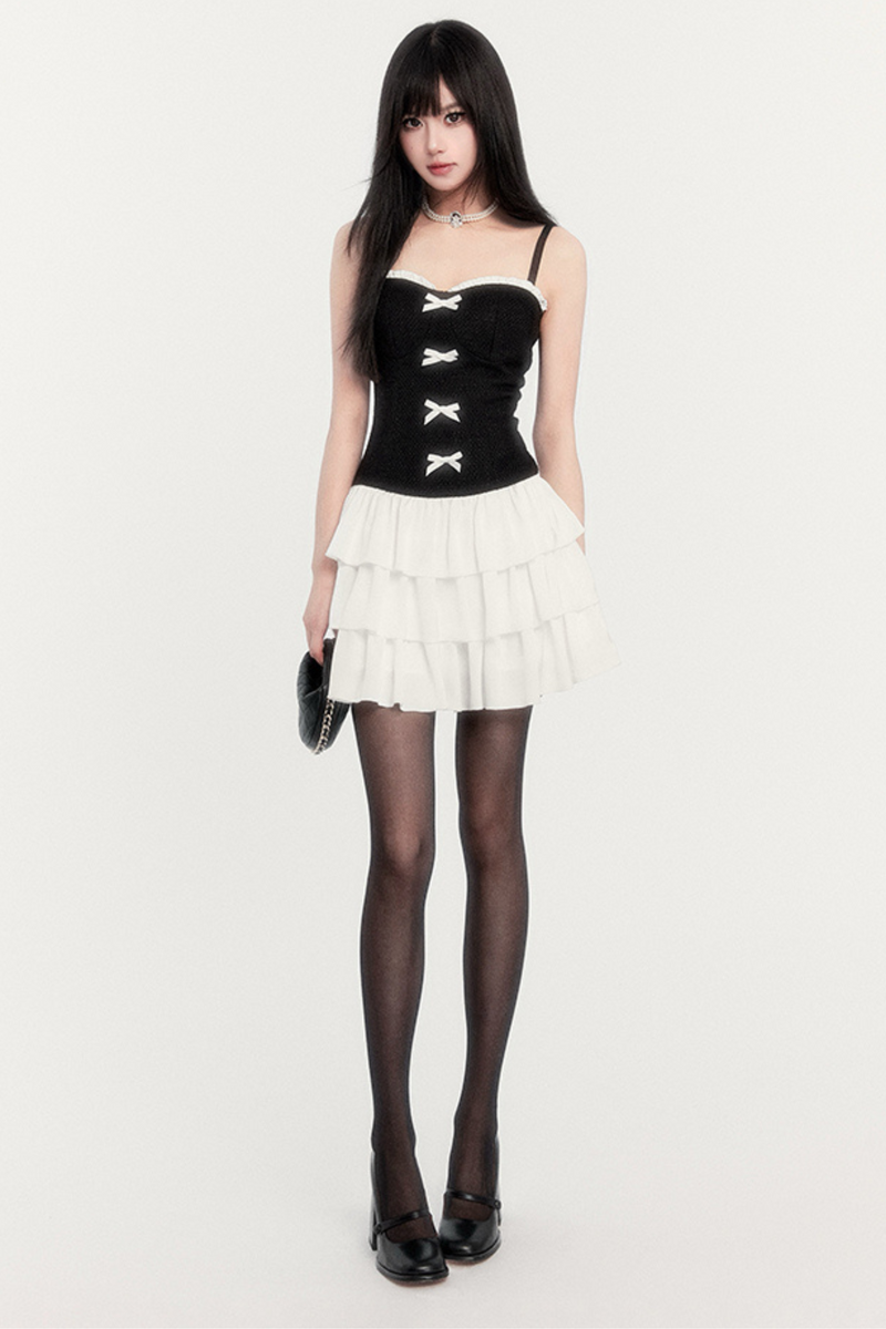 Ribbon Tweed Vest Dress Set