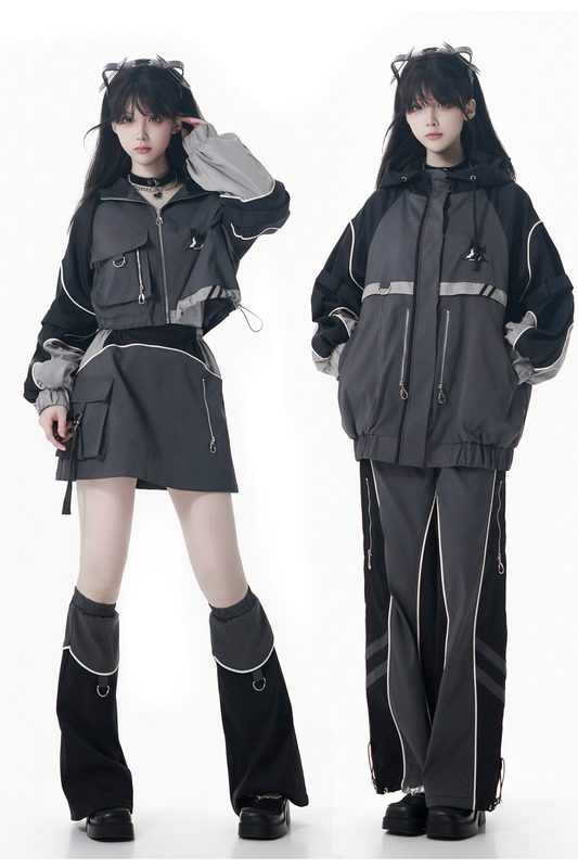 Mode Style Dark Jacket + Long Pants + Skirt + Leg Warmers