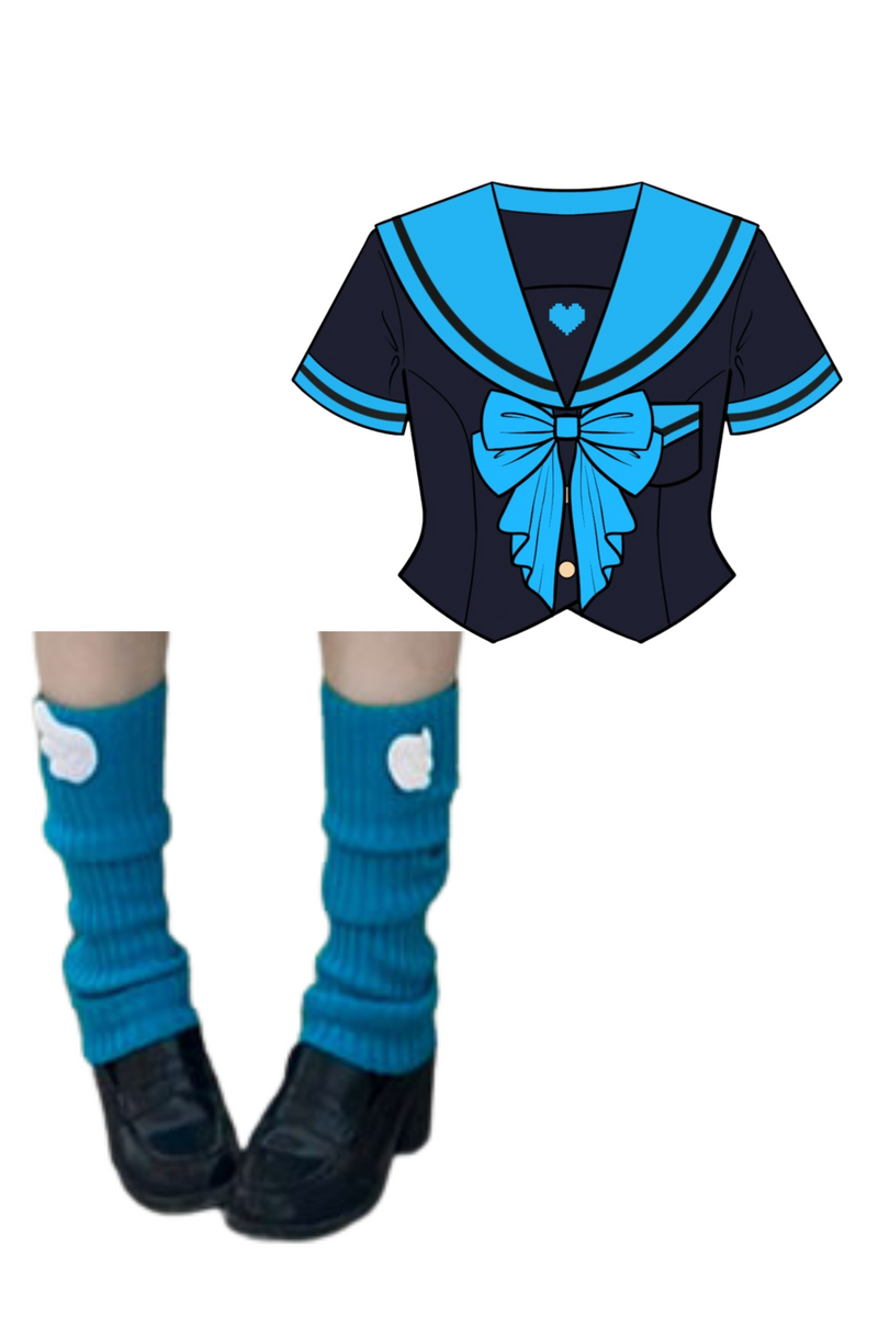 Animation Heroine Sailor Top + Pleated Skirt + Leg Covers
