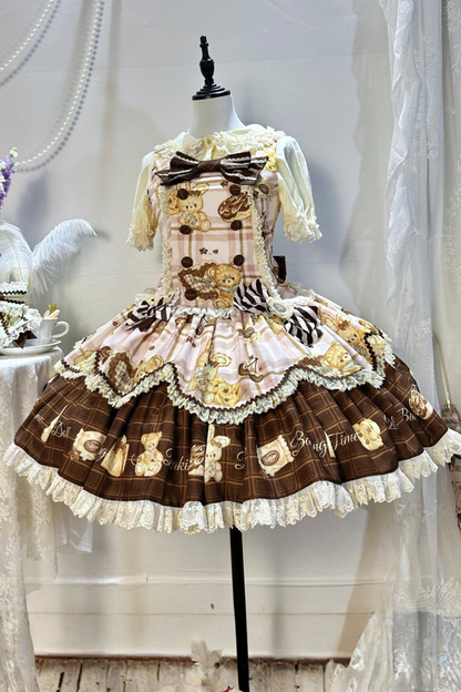 Bear Tea Party Lolita Dress + Jumper Skirt + Shirt + Headband + Brooch + Apron