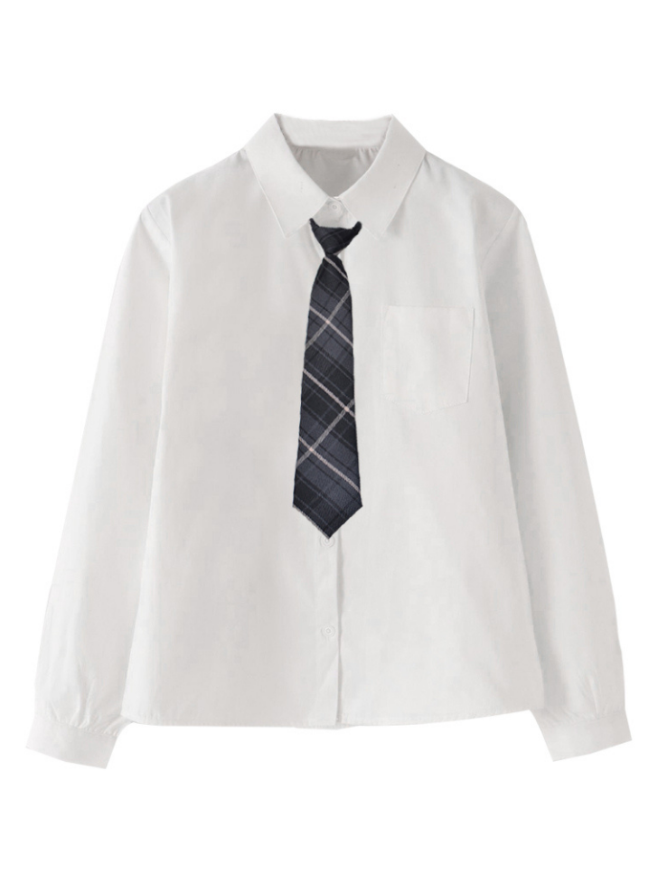 Plaid Necktie Shirt + Double-breasted Vest + Asymmetric Pleated Skirt