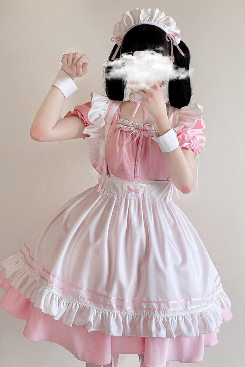 Short Sleeve Pink Maid Dress Set