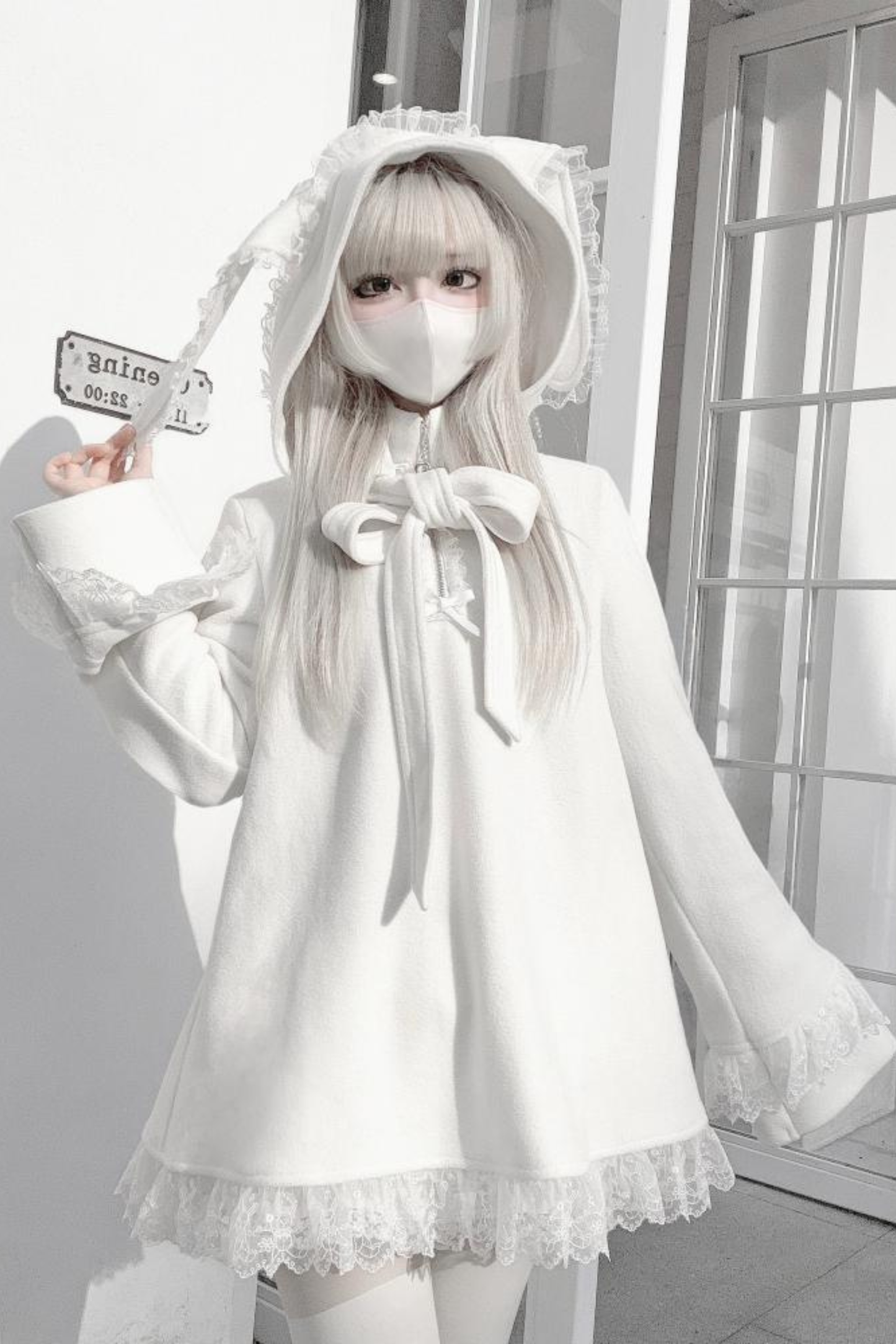 Flared Lace Top + Bunny Ear Hat