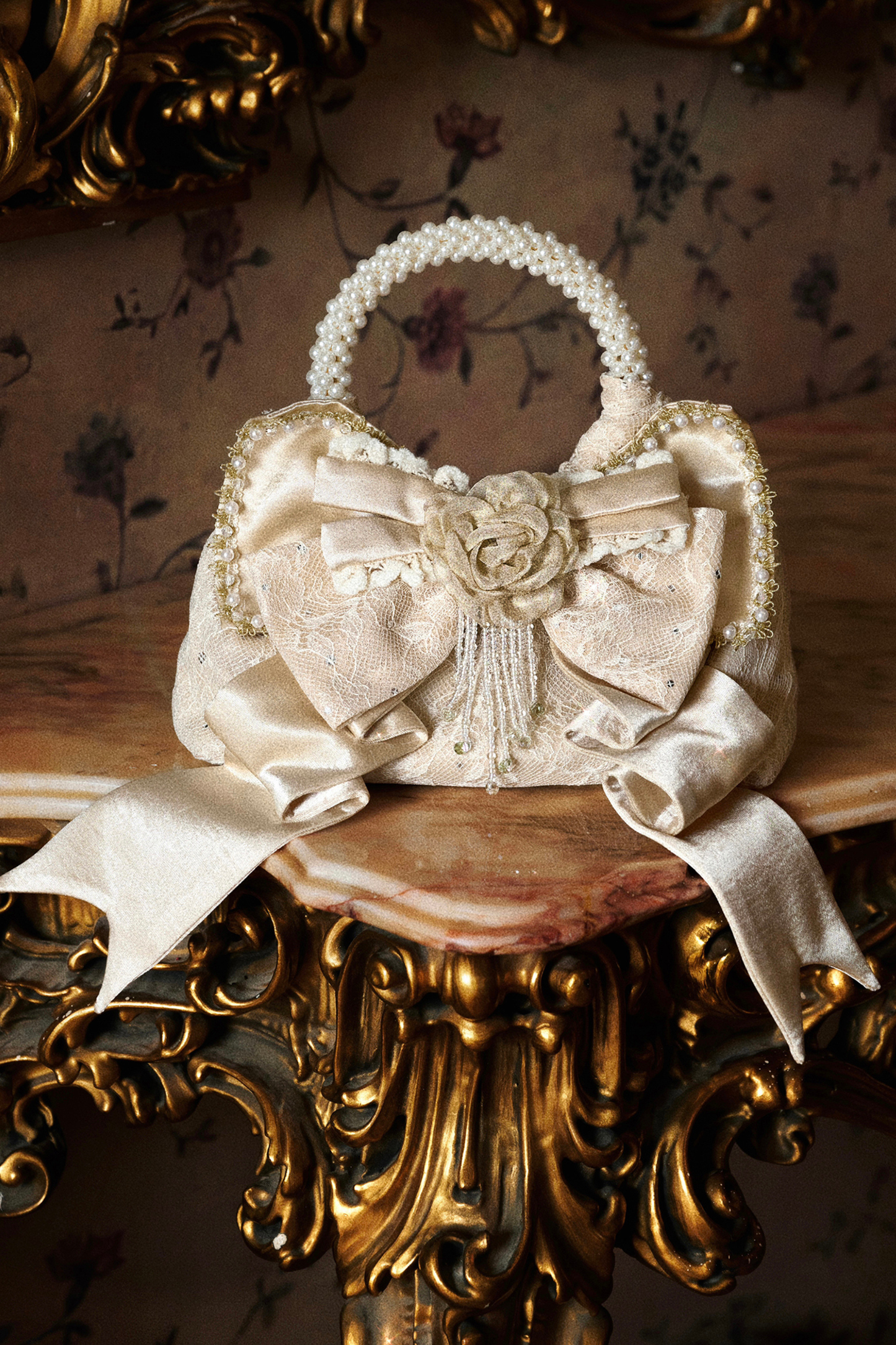 Satin Ribbon Pearl Handbag