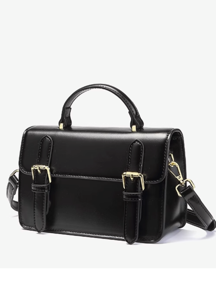 Leather Look Satchel Bag With Strap