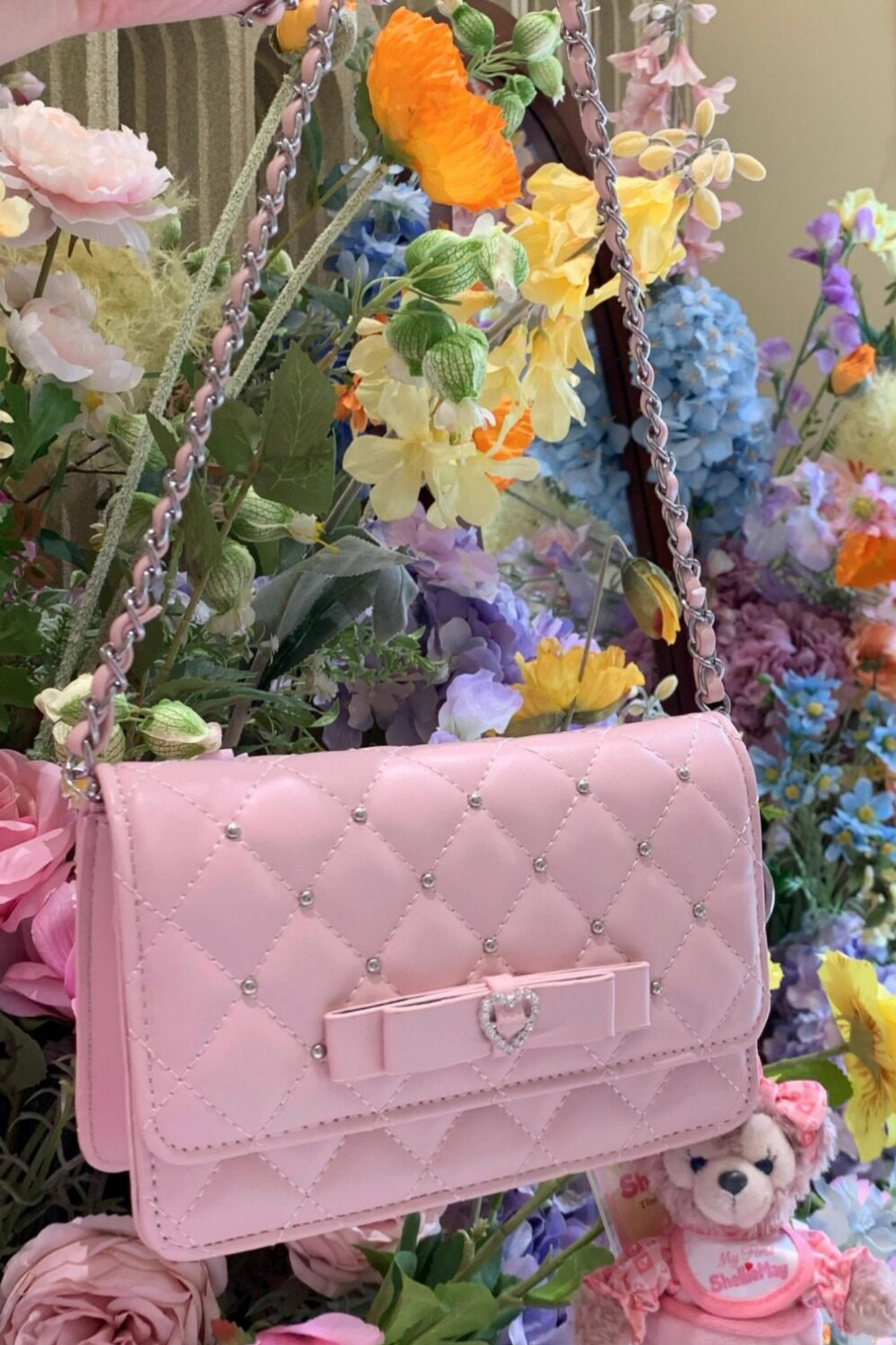 Rhinestone Bow Chain Bag