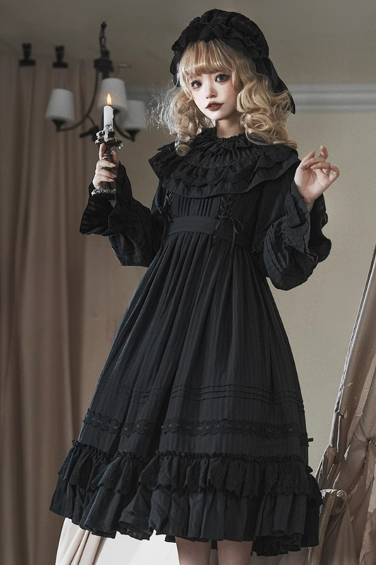 Classical Dark Gothic Style Doll Dress + Baby Hat