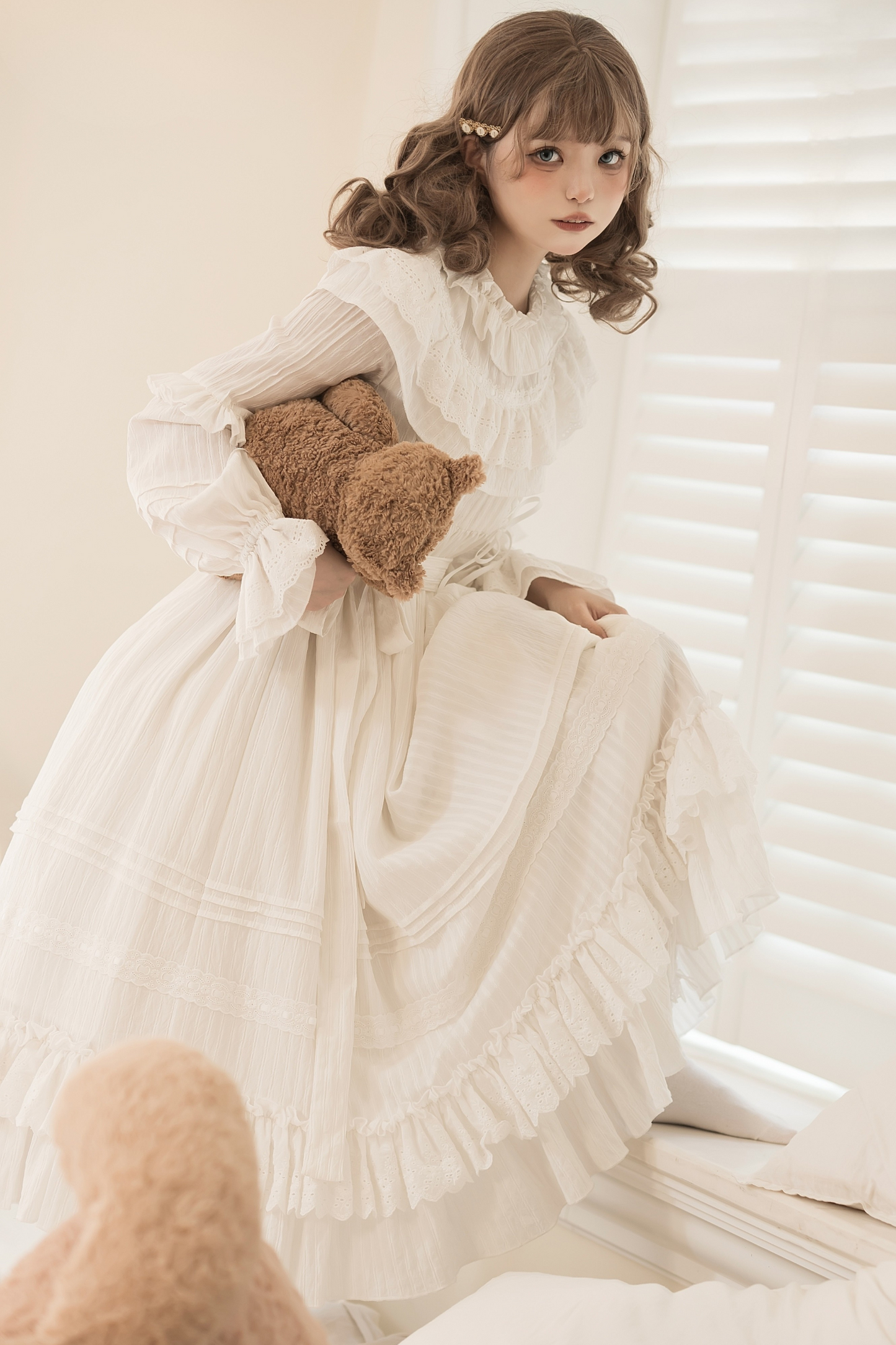 Classical Pure White Doll Dress + Baby Hat