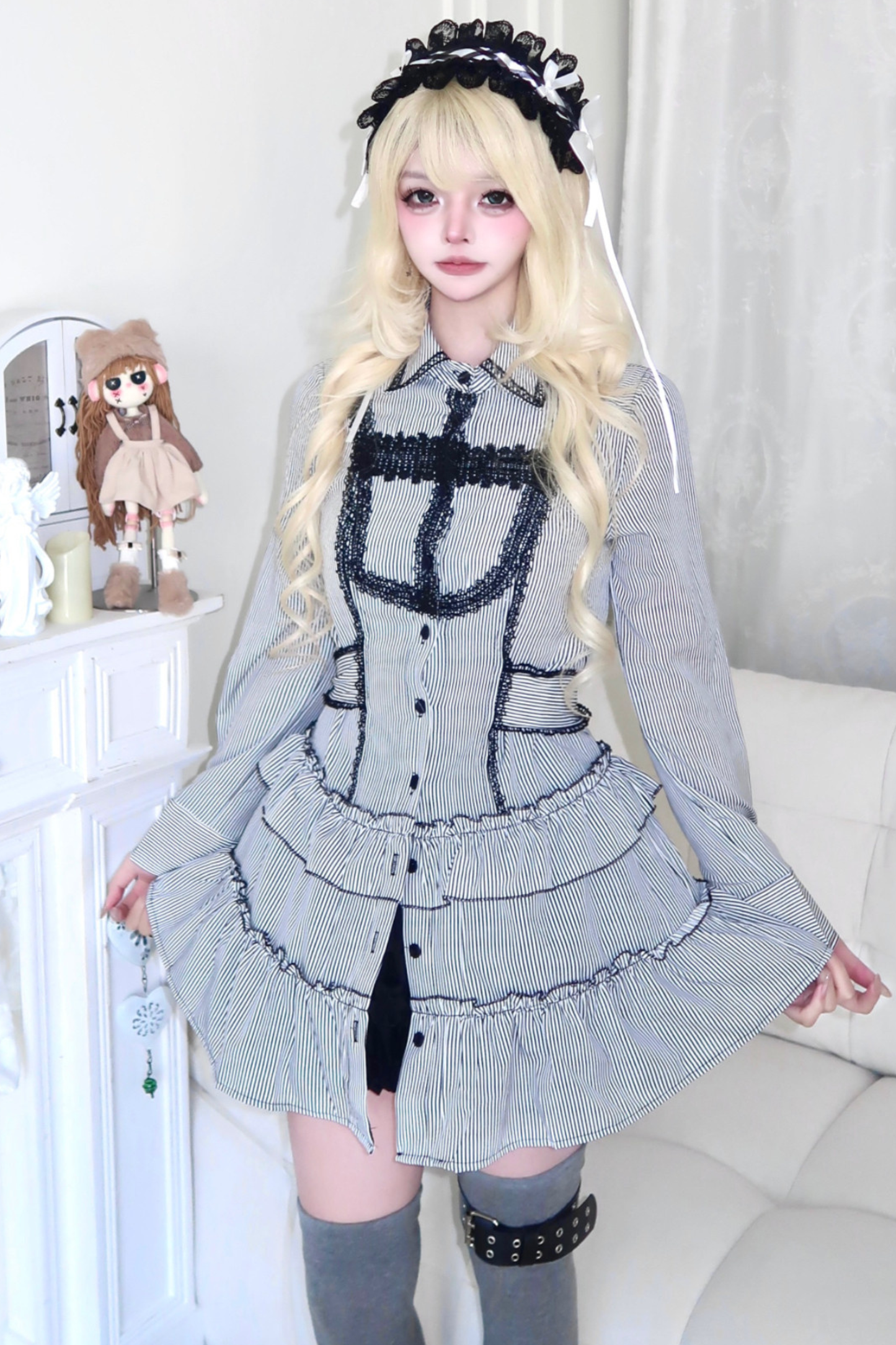 Gothic Stripe Ruffle Dress