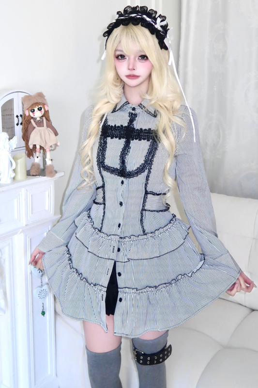 Gothic Stripe Ruffle Dress