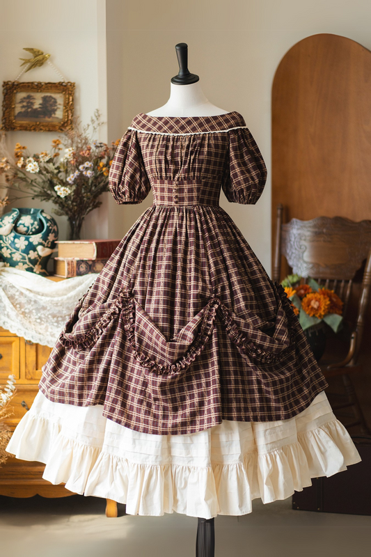 Forest Ward Retro Plaid Lolita Dress + Petticoat