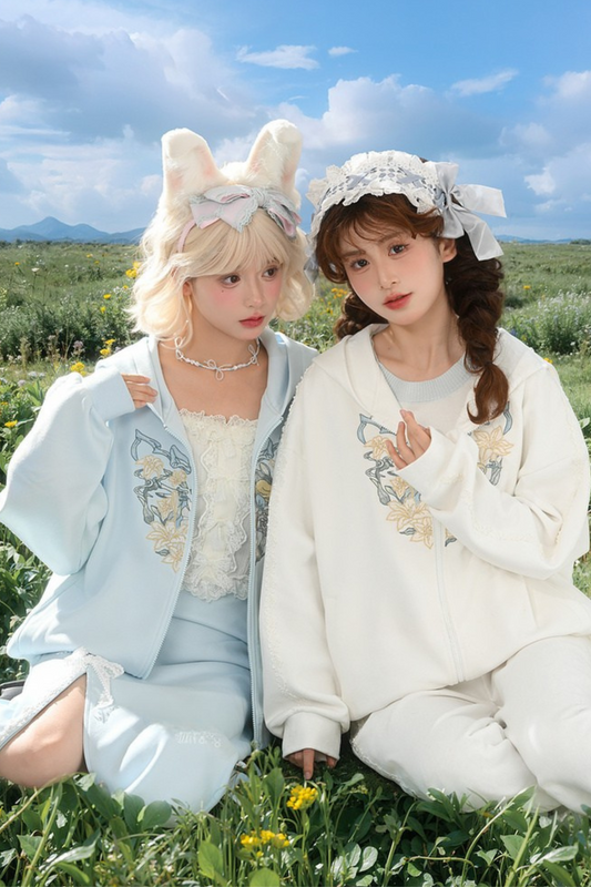 Splicing Hooded Parka + Long Skirt + Wide Pants