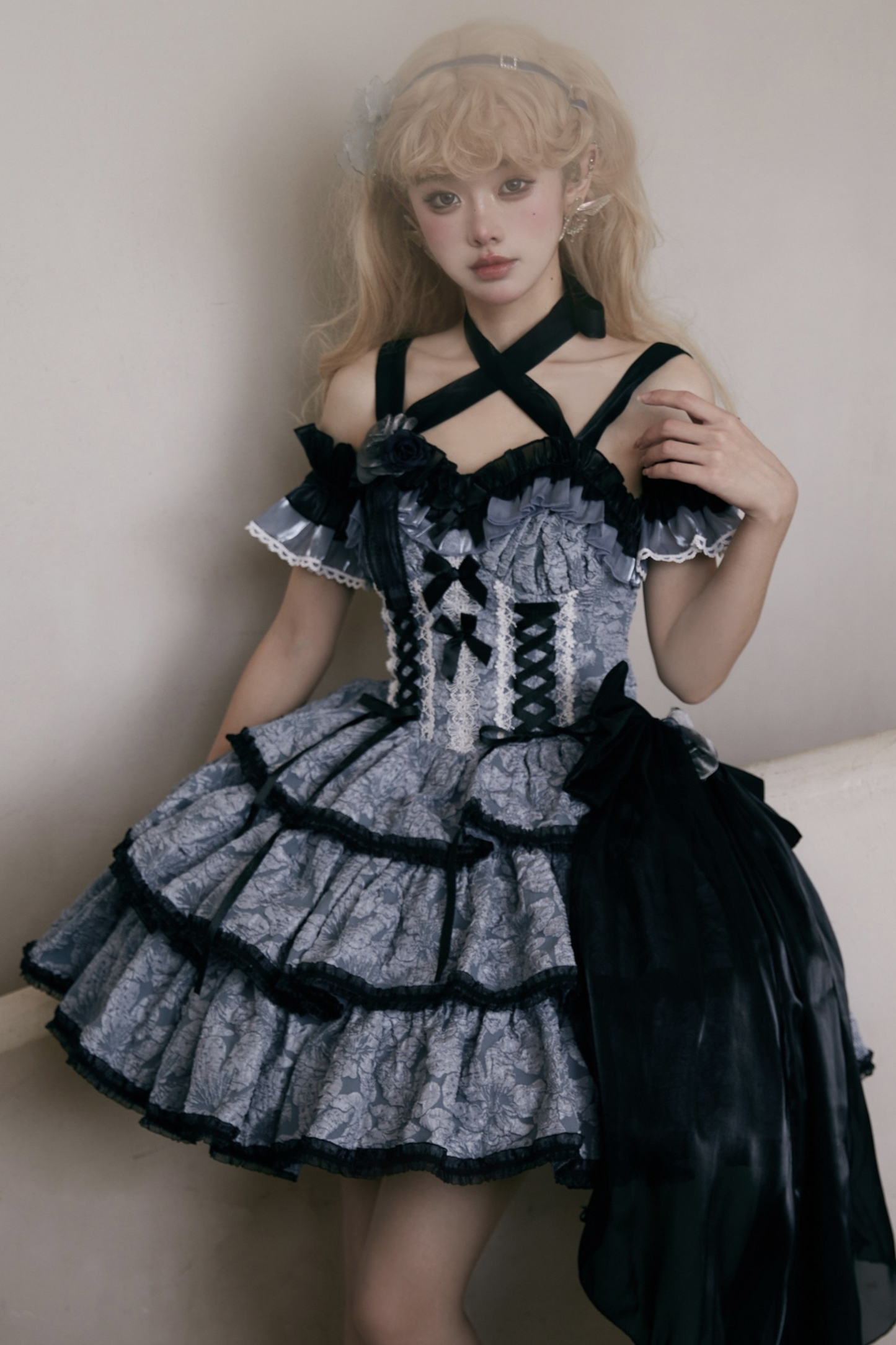 Ruffle Lace Up Lolita Dress