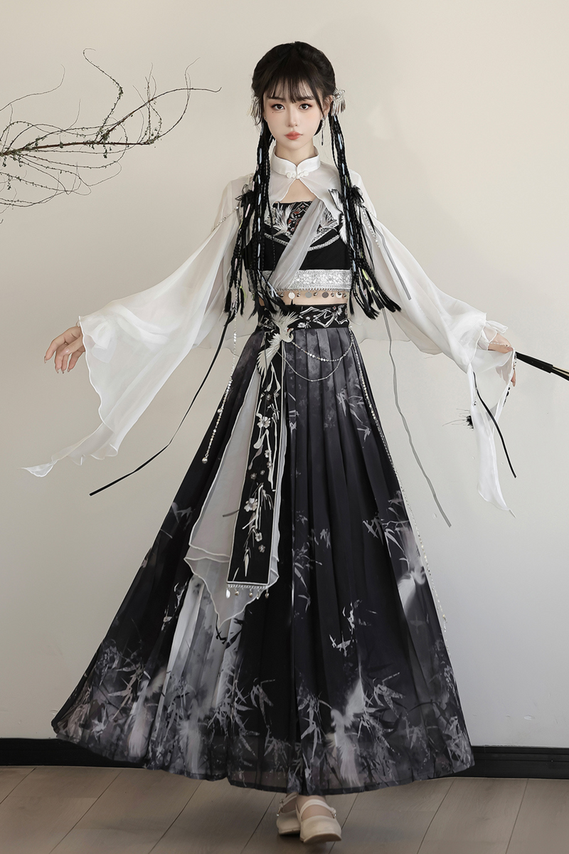 Retro Dark China Skirt + Camisole + Sheer Coat
