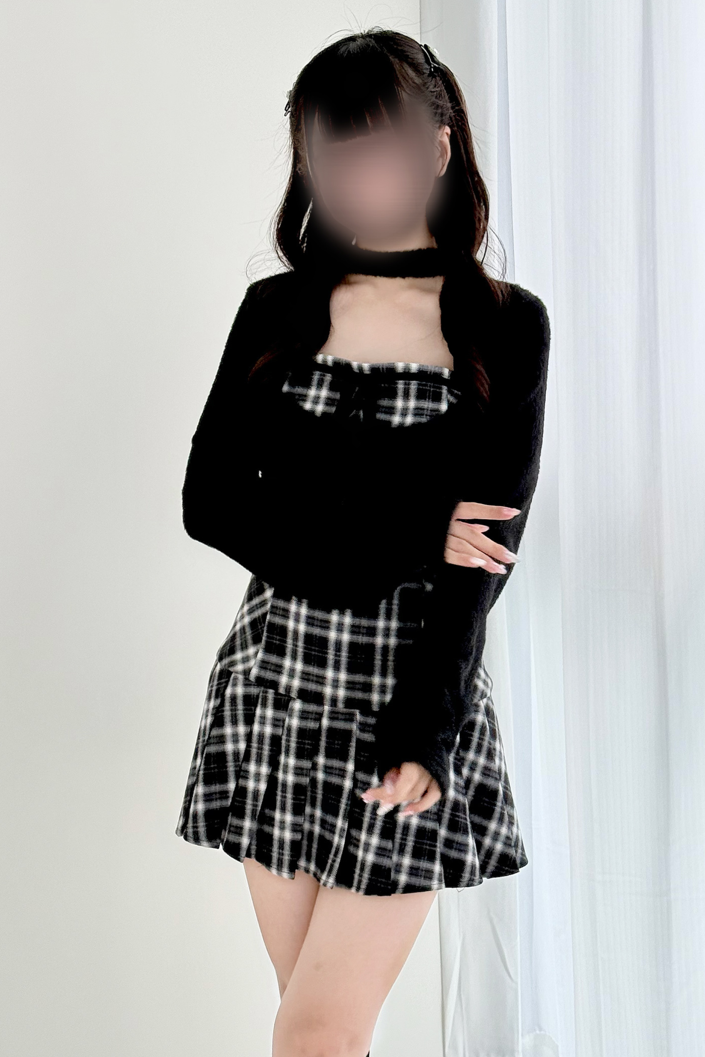 Checked Flared Dress + Short Cardigan