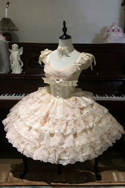 [pre-order] Princess Ballet Tiered Lolita Dress + Headband + Necklace + Sleeves + Tail