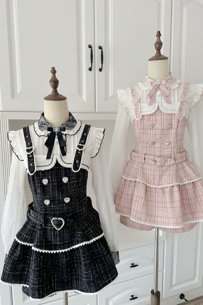 Plaid Design Suspender Skirt + Pants