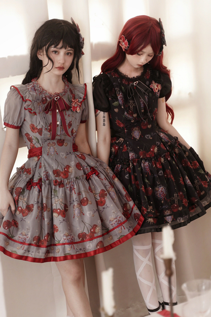 Retro Antique Cherry Sweet Lolita Dress + Jumper Skirt
