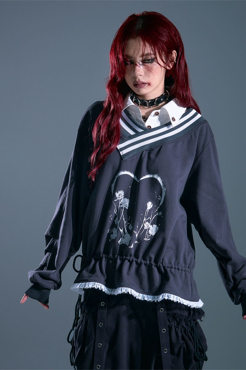 Drawstring Loose Sweatshirt