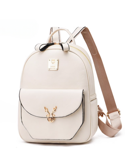 Reindeer Motif Leather-look Logo Plate Backpack