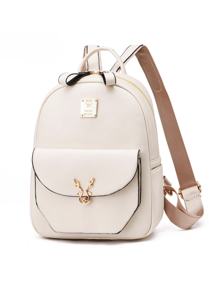 Reindeer Motif Leather-look Logo Plate Backpack
